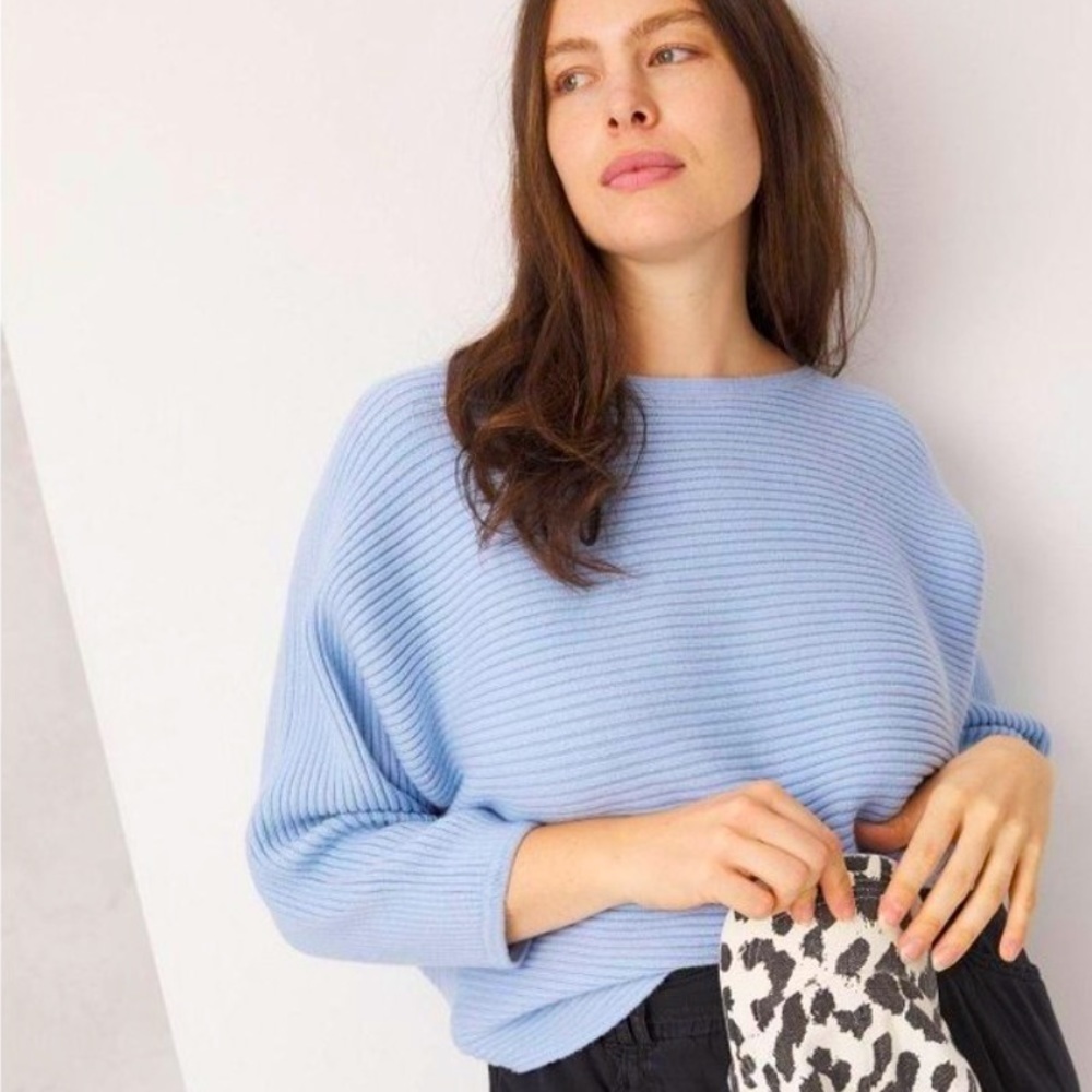 Anthropologie - Kendall cropped boatneck ribbed sweater Sky Blue